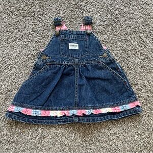 Vintage OshKosh B'Gosh Denim Overall Dress Baby Size 0-3 Months Pink Ruffle